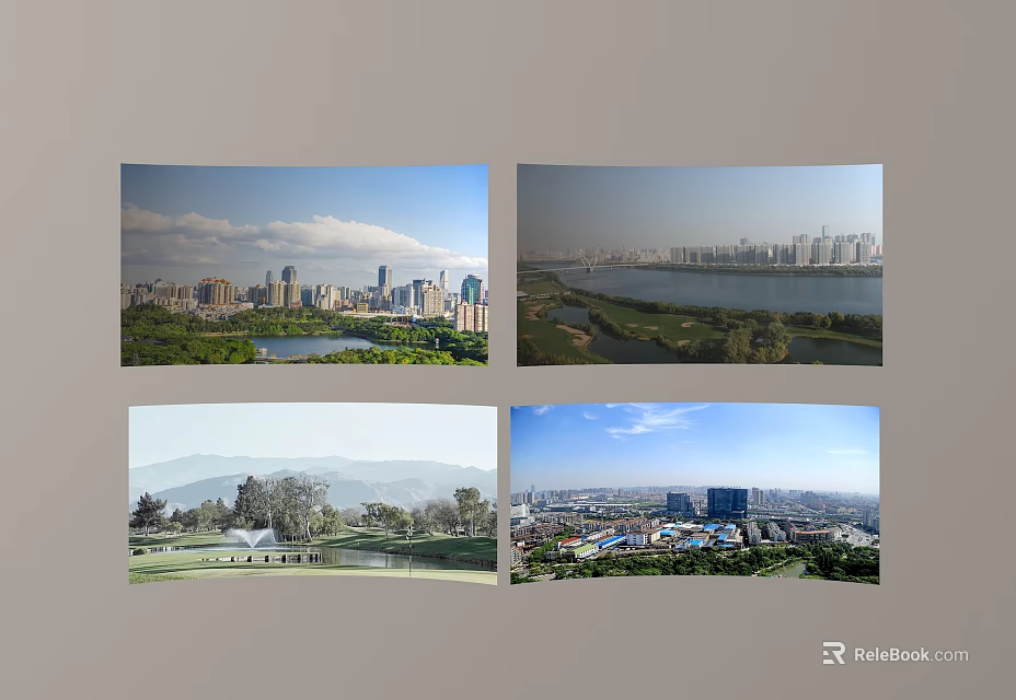 Aerial Planning of Urban Landscape With River Mountains and Green Spaces 3d model 