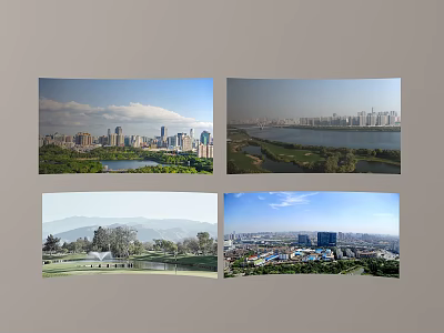 Aerial Planning of Urban Landscape With River Mountains and Green Spaces 3d model