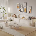 Modern Cozy Living Room Sofa Coffee Table Set With Throw Pillows Decorative Artworks And Floor Lamp