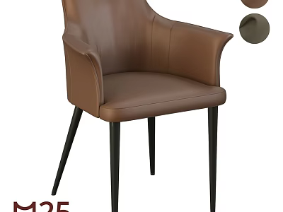 Modern Brown Leather Single Chair With Armrests And Black Legs 3d model