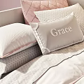Elegant Bedroom Interior With Light Colored Bed Pink Blanket Moon Wall Art Crystal Chandelier Small Tables