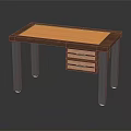 Modern Wooden Table With White Top Three Drawers And Textured Metal Legs