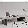 Modern Office Desk Setup With Desk Lamp Laptop Potted Plant And Ergonomic Chairs