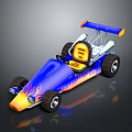 Blue Race Car With Orange Flame Graphics Yellow Seat And Rear Wing