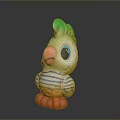 Toy Parrot With Green Crest Large Blue Eyes Orange Beak Striped Body And Orange Feet