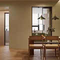 Log Middle Ancient Guest Restaurant Sofa Bookcase Bucket Cabinet Dining Table and Chair Chandelier Floor Lamp 3d model