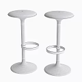 Two Modern Bar Stools White And Beige With Wooden Round Tops Round Base Footrest Ring