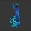 Artistic Blue Curved Sculpture Carving With Fantasy Flowing Shapes And Intricate 3D Details