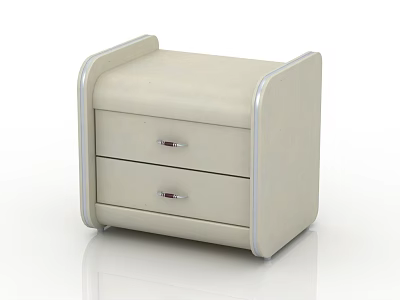 Beige Modern Nightstand With Two Drawers And Silver Trim Metal Handles 3d model