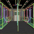 Subway Train Interior With Teal Seats Metal Handrails Central Poles And Windows