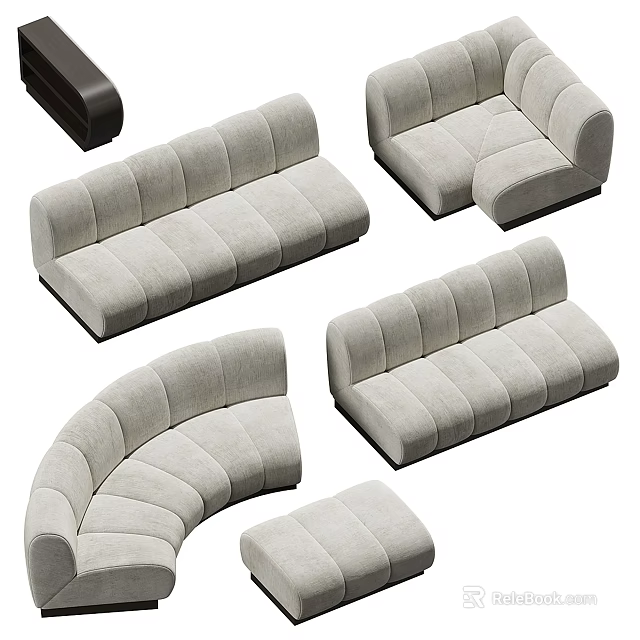 Modern Light Gray Fabric Sofa Set With Tufted Design And Modular Sections 3d model
