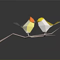 Two Colorful Origami Birds With Orange And Yellow Heads Standing On Branch