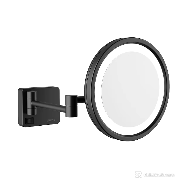 Wall Mounted Round LED Illuminated Mirror With Adjustable Arm Design 3d model