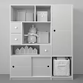 White And Wooden Wardrobe With Drawers Shelves Teddy Bear Books And Storage Basket
