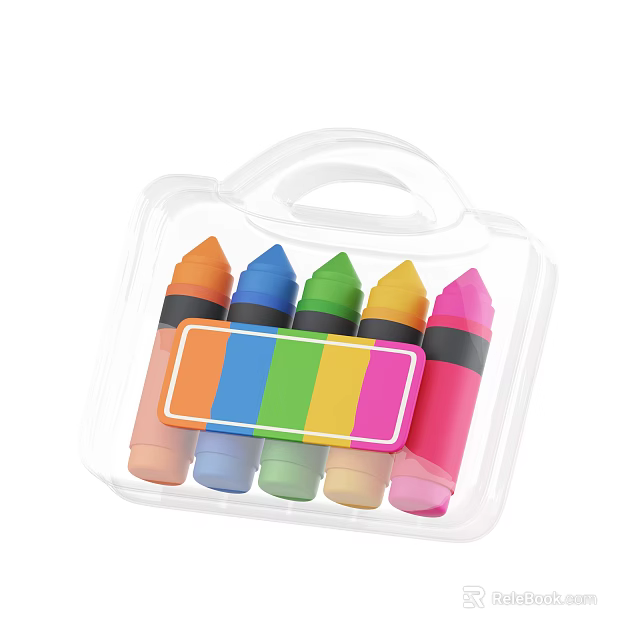 Colorful Crayons in Transparent Plastic Carrying Case with Assorted Vibrant Colors 3d model 