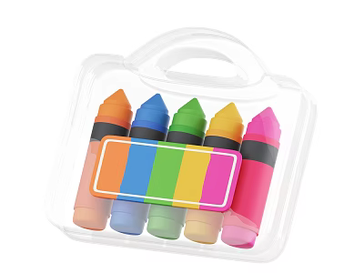 Colorful Crayons in Transparent Plastic Carrying Case with Assorted Vibrant Colors 3d model