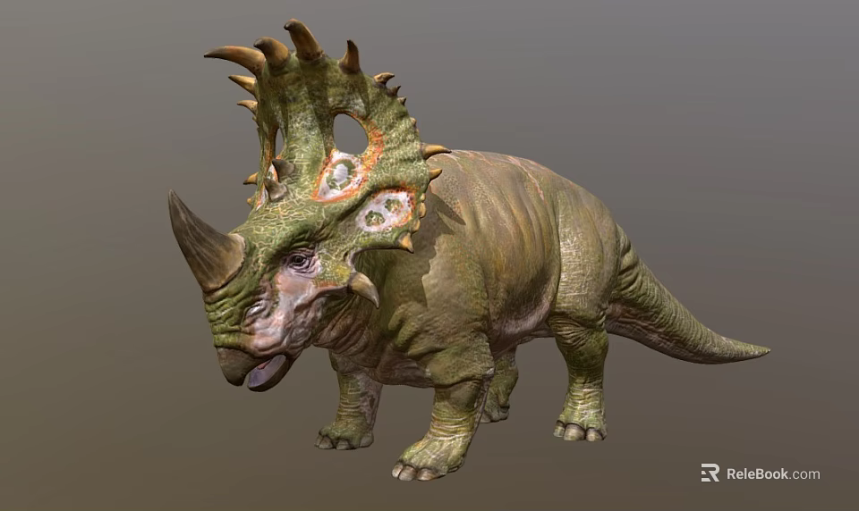 Realistic Triceratops Reptile 3D Model with Horned Frill Scaly Skin and Standing Pose 3d model 
