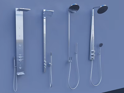 Four Modern Chrome Shower Heads With Wall Mounted Design And Handheld Sprayers 3d model