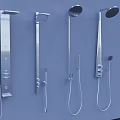 Four Modern Chrome Shower Heads With Wall Mounted Design And Handheld Sprayers 3d model