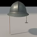 Vintage Military Helmet With Metal Construction And Emblem On Display Stand