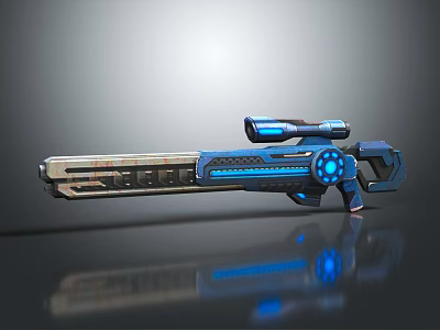Futuristic Sci Fi Weapon with Blue Glowing Accents and Advanced Energy Gun Design 3d model