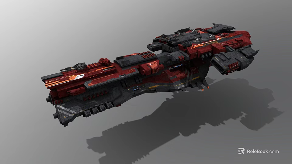 Large Red And Black Interstellar Spaceship Featuring Complex Cosmic Design Details 3d model
