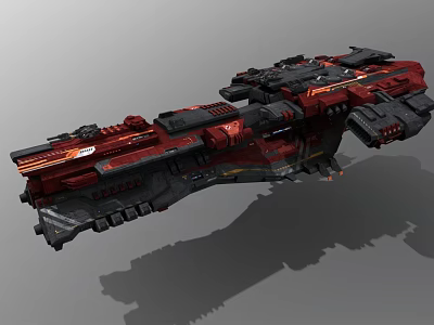 Large Red And Black Interstellar Spaceship Featuring Complex Cosmic Design Details 3d model