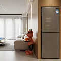 Modern Living Dining Room Interior With Sofa Coffee Table Window Robot Tray And Refrigerator