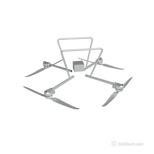 Quadcopter Drone Model With Four Propellers And Metal Frame Structure 3d model