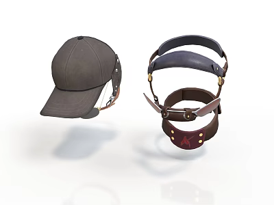 Retro Style Baseball Cap Leather Protectors Baseball Cap Protectors Leather Products Helmet Accessories Game Equipment Character Dress Up Tactical Helmet 3d model