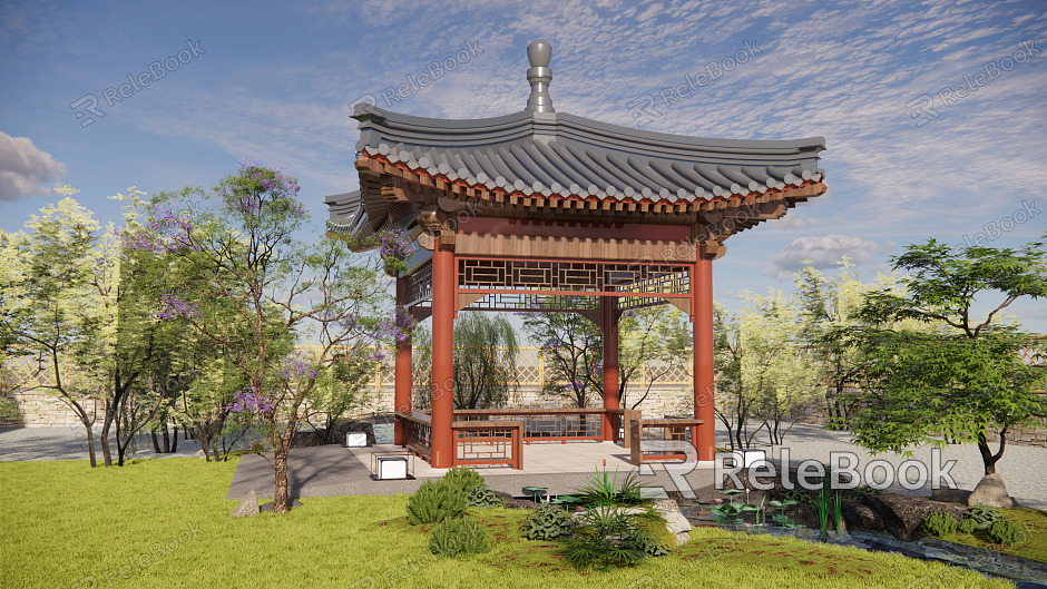 Chinese style pavilion pavilion landscape model