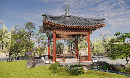 Chinese style pavilion landscape 3d model