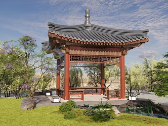 Chinese style pavilion landscape 3d model