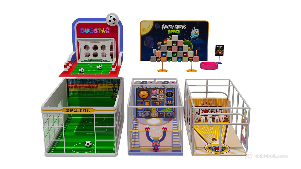 Kids Playground With Soccer Game Fruit Story Wall Mini Basketball And Animal Play Cages 3d model 