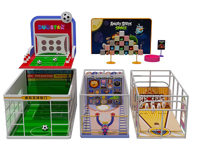 Kids Playground With Soccer Game Fruit Story Wall Mini Basketball And Animal Play Cages 3d model
