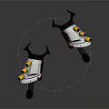 Futuristic Handheld Weapon With White Body Black Parts Yellow Accents And Green