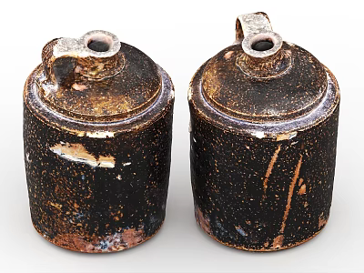 Two Handmade Ceramic Jars with Dark Brown Speckled Glaze and Lids 3d model