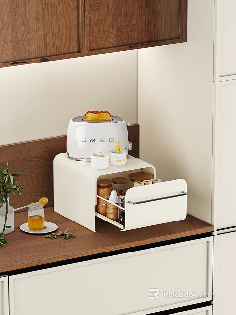 Modern Kitchen Countertop Cabinets With Organized Storage Drawer And Appliances 3d model 