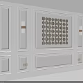 White Paneled Background Wall With Symmetrical Design And Central Black Circular Decorations 3d model
