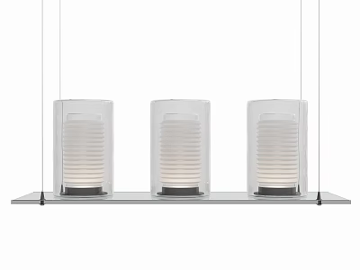 Modern Three Glass Pendant Chandelier with Metal Bar and White Light Source 3d model