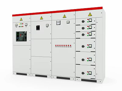Industrial Electrical Control Cabinet Featuring Warning Signs Control Panels Buttons And Indicator Lights 3d model