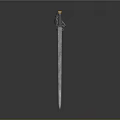 Decorative Sword With Slender Blade Ornate Hilt And Yellow Top Ornament