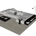 Modern Beige Fabric Sofa and Coffee Table Set With Cushions Black Table Floor Lamp on Carpet