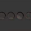 Four Black Metal Drums With Orange Stripes As Decorative Equipment