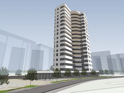 modern residential building apartment high-rise commercial and residential building highway 3d model