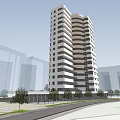 Modern High Rise Building In Urban Setting With Street And Trees