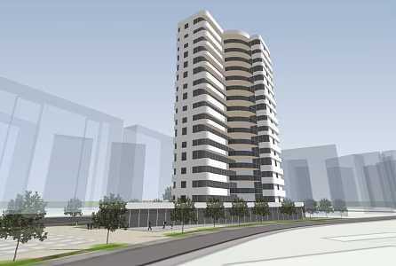 modern residential building apartment high-rise commercial and residential building highway 3d model