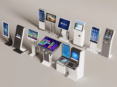 Public Facilities Featuring Modern Self Service Interactive Kiosks With Digital Screens And Various Designs 3d model