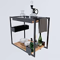 Stylish Bar Cart With Metal Frame Wooden Shelves Wine Bottles And Glassware