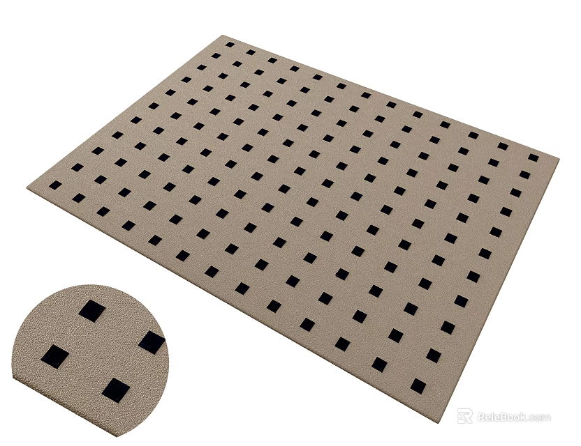 Square Beige Rug With Black Square Patterns And Soft Texture Design 3d model